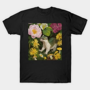 watercolor flowers surrounding a wild weasel T-Shirt